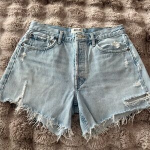 AGOLDE Long Parker Light Blue Distressed Denim Shorts 29